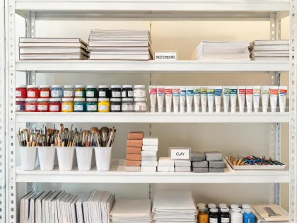 Art studio supply shelf