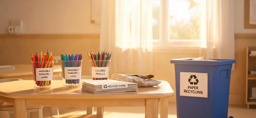 Organized reusable classroom art supplies